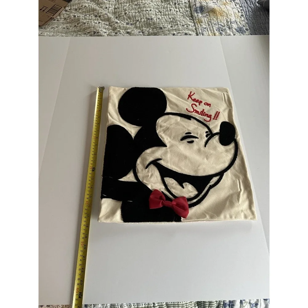 Disney Store Mickey Mouse Keep On Smiling Pillow Cover 16x16 Black White Red